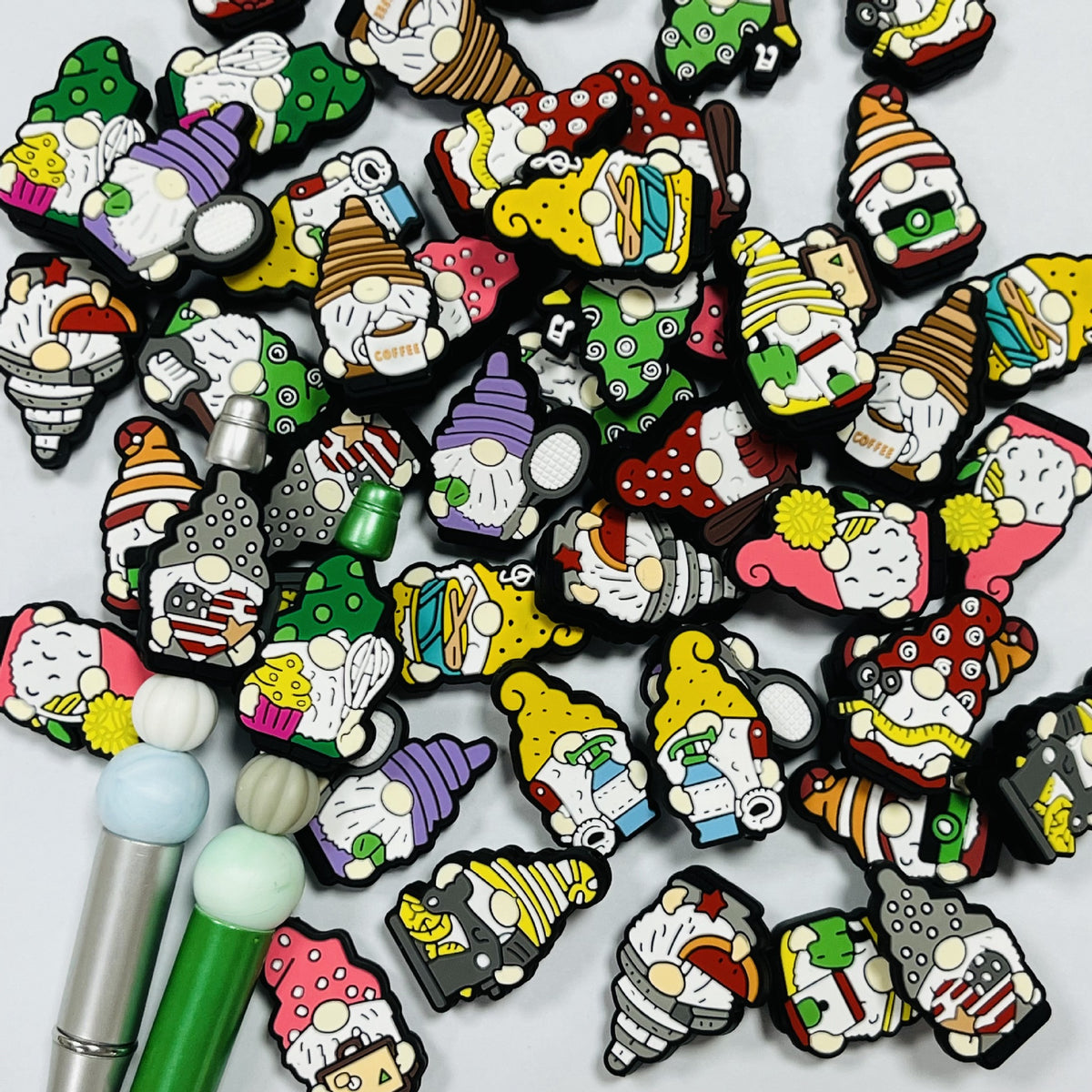 Silicone Focal Beads Cartoon Dwarf Holding Various Items 20pcs 2