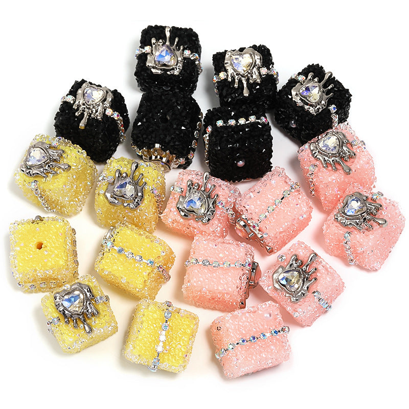 Crocore Square Rhinestone Beads 21mm Acrylic Textured Facet 5pcs