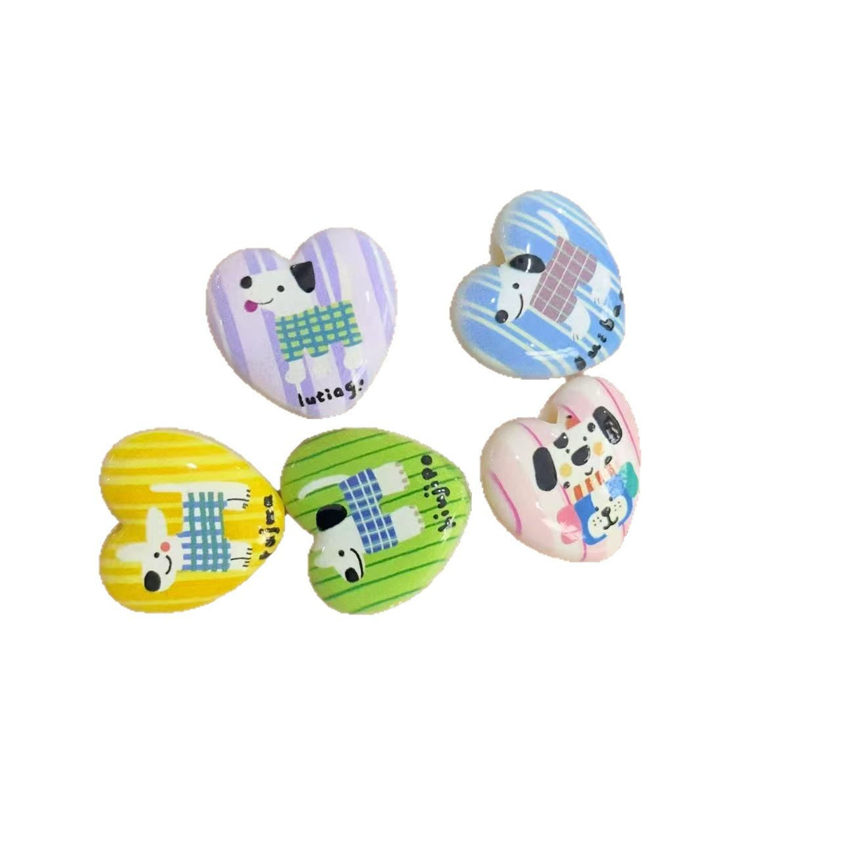 Vertical Striped Puppy Heart Acrylic Beads 25mm 10pcs