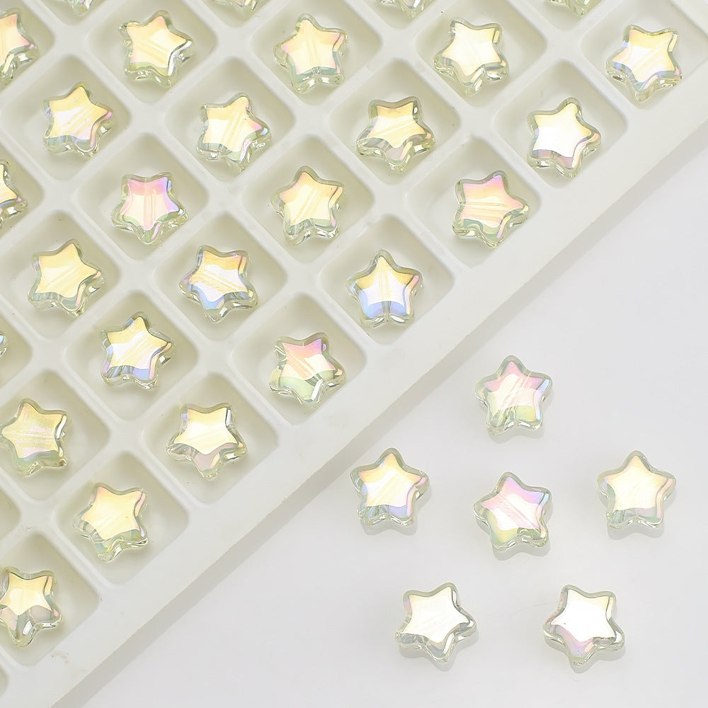 Plated Star Shaped Glass Beads 8mm Rainbow Electroplated 100pcs 19