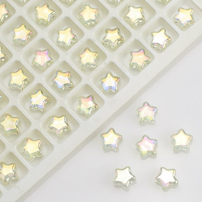 Plated Star Shaped Glass Beads 8mm Rainbow Electroplated 100pcs 19