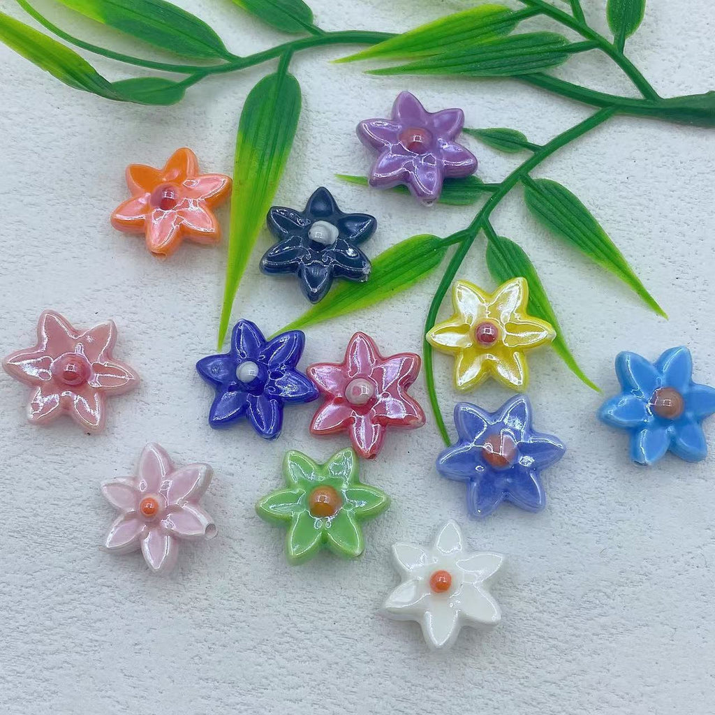 Camellia Ceramic Beads 17mm Glazed Multicolor Flower 10pcs 3