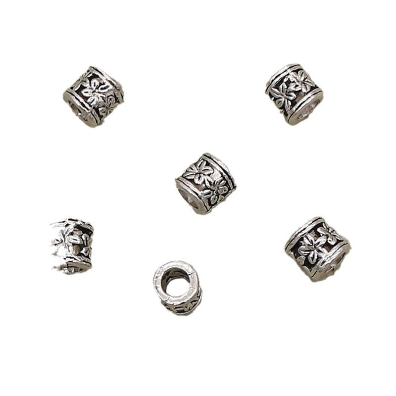 Flower Barrel Metal Beads 6mm Hollow Tibetan Silver Tone 2pcs 5