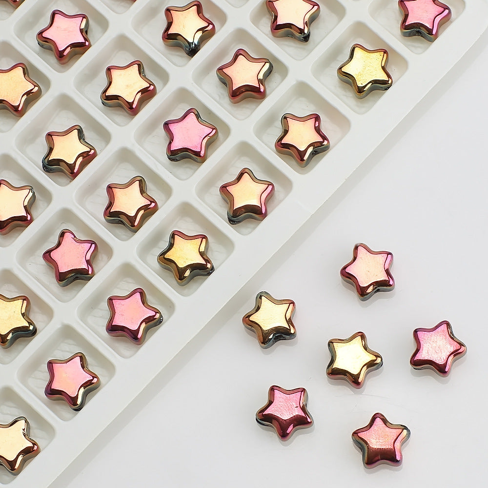 Plated Star Shaped Glass Beads 8mm Rainbow Electroplated 100pcs 24