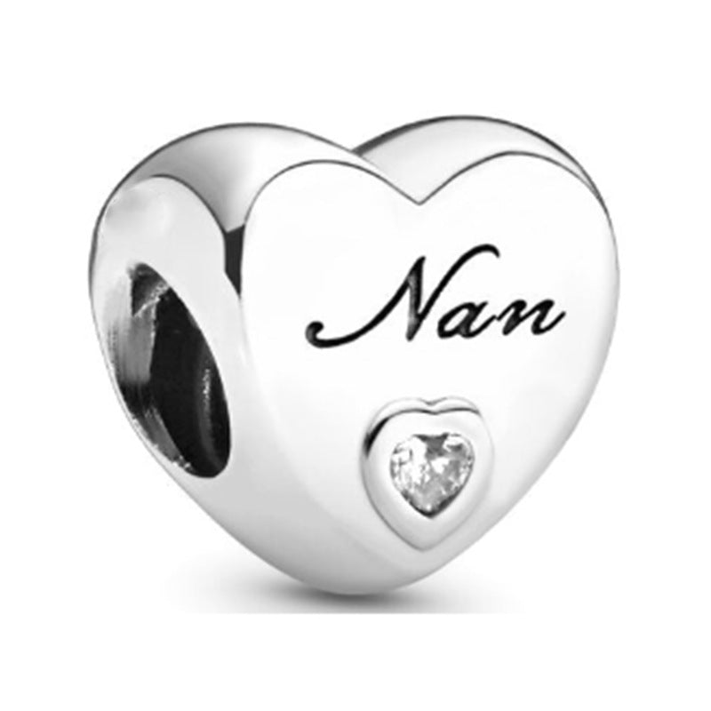 Heart Metal Beads Polished Silver Tone Large Hole 1pc 11