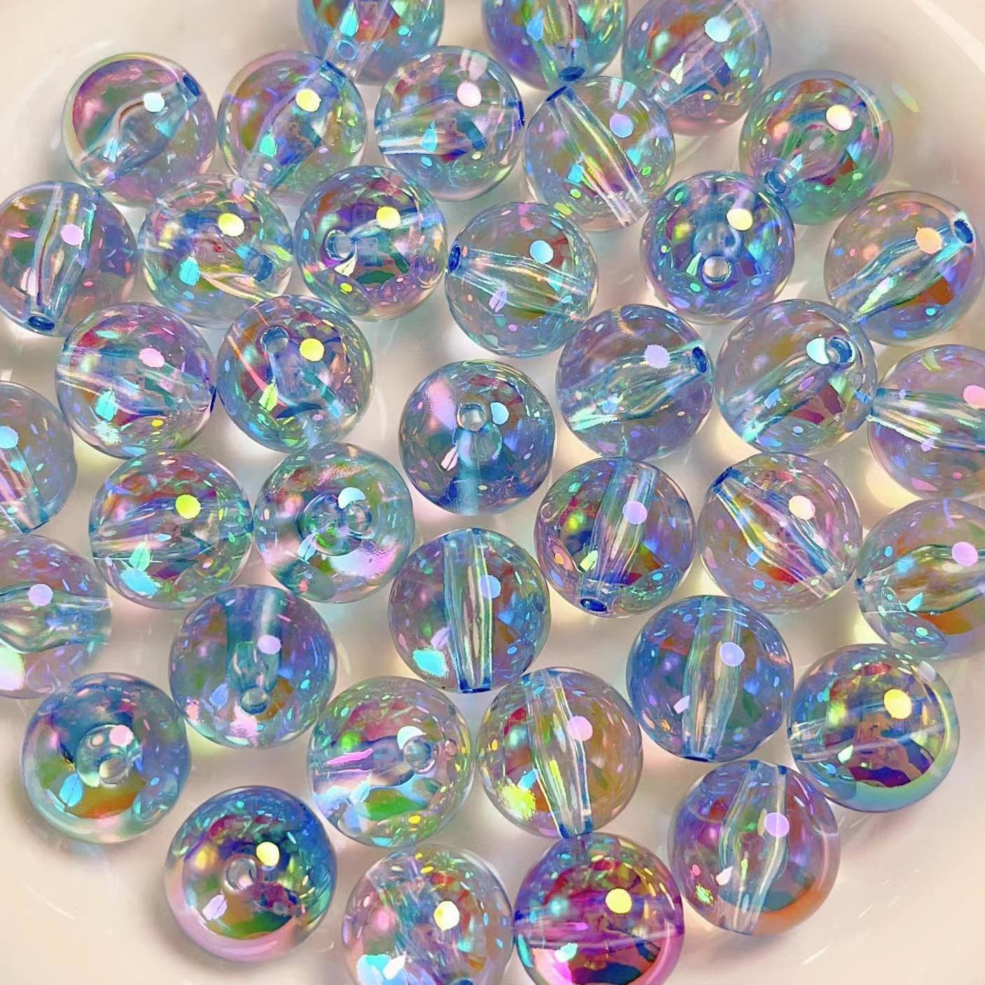 Clear Round Acrylic Beads 16mm UV Plated Rainbow Shimmer 200pcs 13
