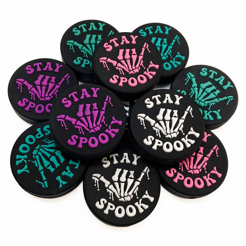 Silicone Focal Beads Ghost Finger Stay Spooky Lettering 20pcs