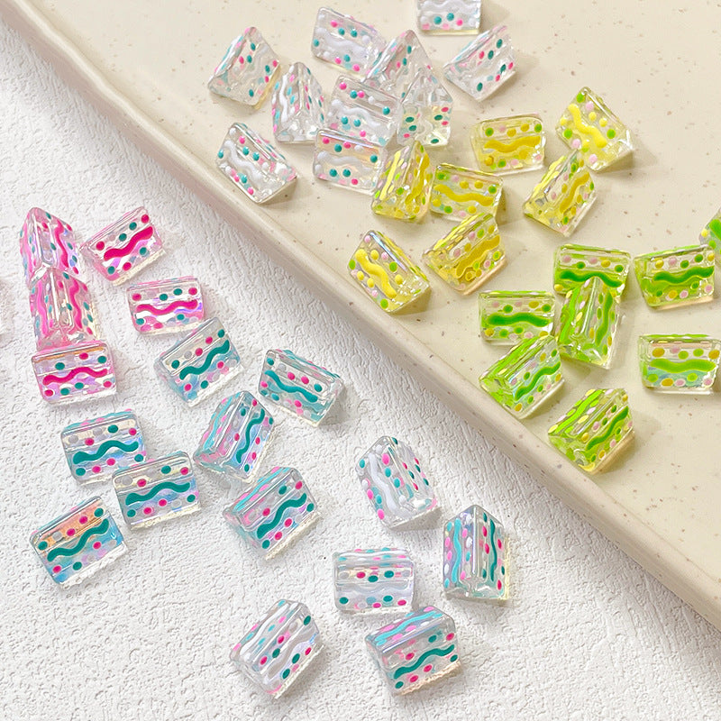 Lampwork Prism Glass Beads 12mm Hand Painted Dopamine Polka Dotted 5pcs 3