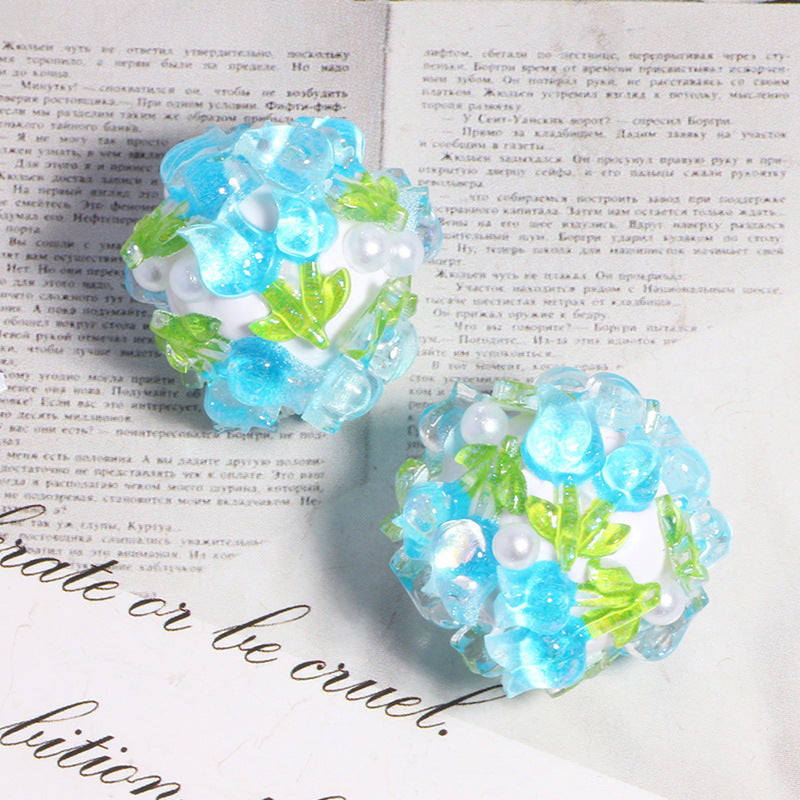 Embellished Bubblegum Beads 20mm Crystal Rose Polymer Clay 5pcs 8