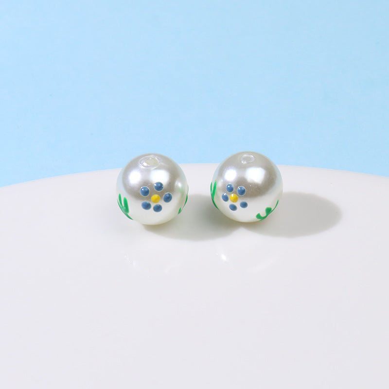 Hand Painted Acrylic Beads 12mm Enamel Cartoon Motifs 10pcs 14