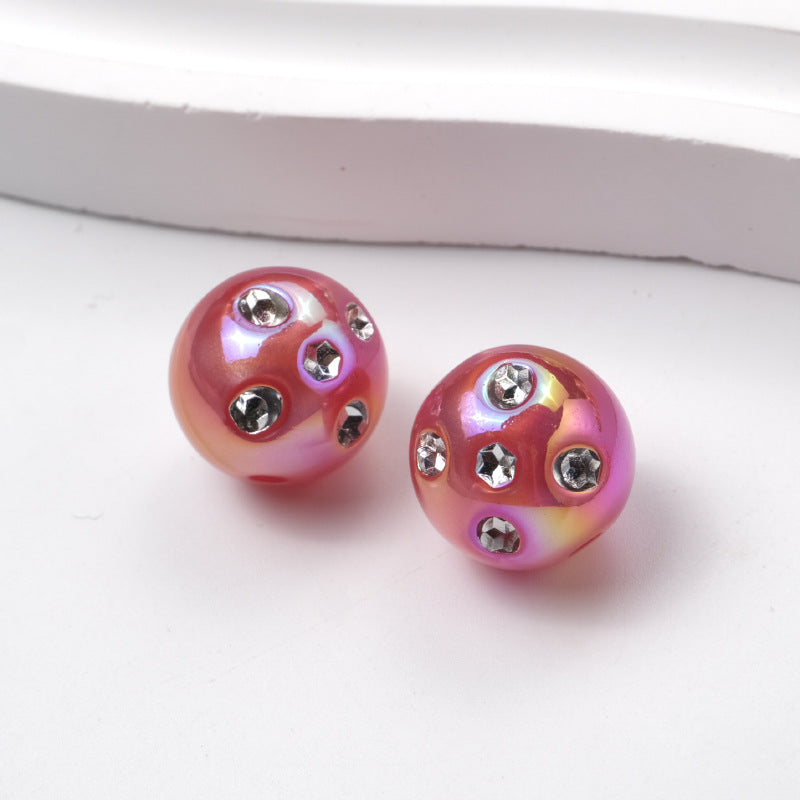 Plated Round Acrylic Beads 16mm UV Rhinestone Embedded 50pcs 8
