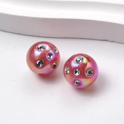 Plated Round Acrylic Beads 16mm UV Rhinestone Embedded 50pcs 8