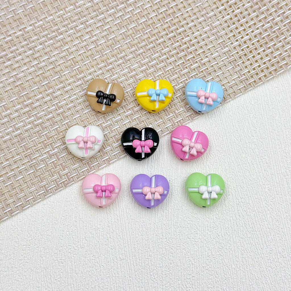 Bouquet and Heart Gift Box Metal Beads 13mm 16mm Pastel Painted 10pcs 22