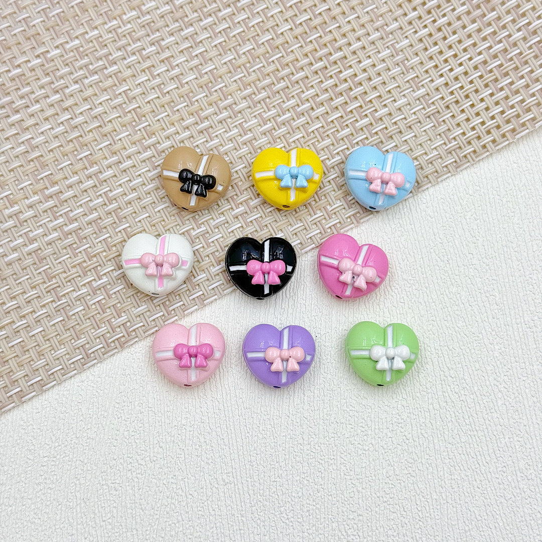 Bouquet and Heart Gift Box Metal Beads 13mm 16mm Pastel Painted 10pcs 22