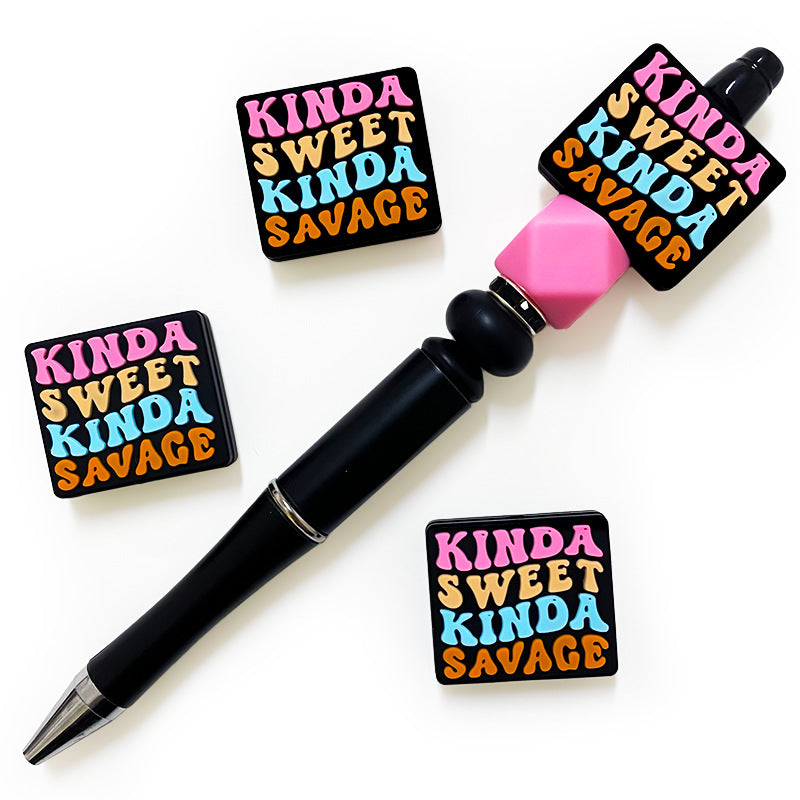 Silicone Focal Beads Kinda Sweet Kinda Savage Colorful Text 20pcs 3