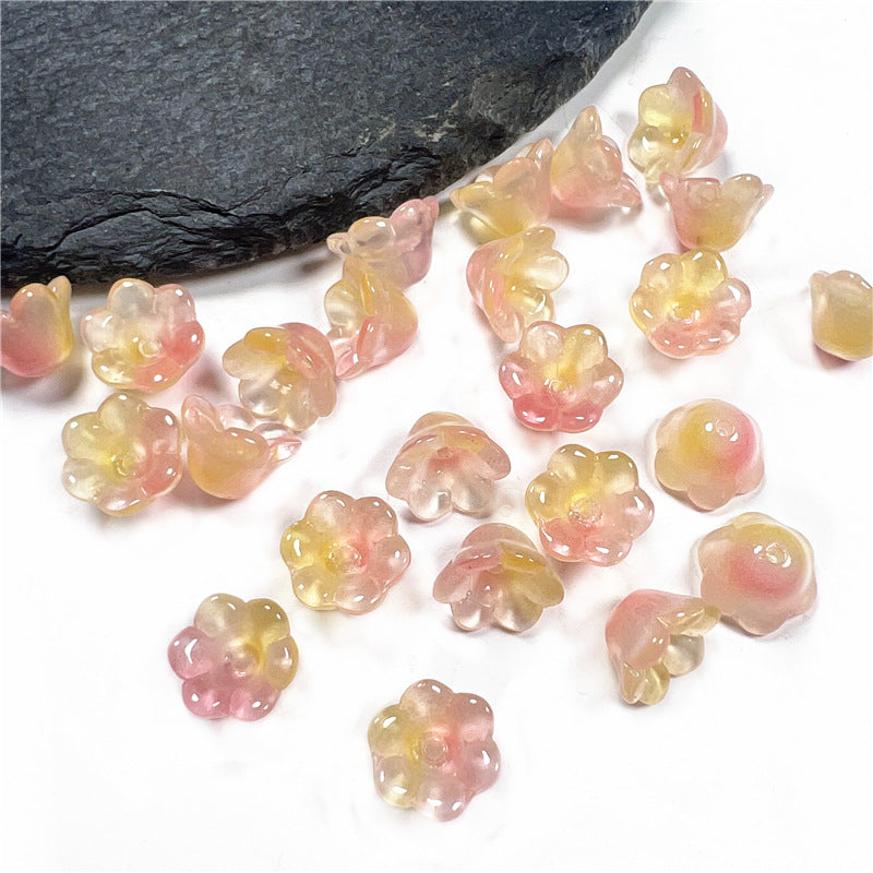 Wind Chime Flower Glass Beads 12mm Transparent Pink 50pcs 41