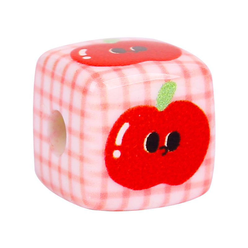 Cartoon Apple Plaid Square Acrylic Beads 14mm Colorful 10pcs 3