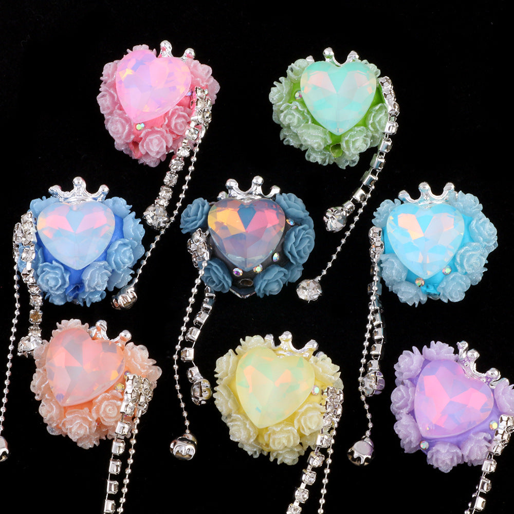 Tassel Rose Heart Clay Beads 25mm Colorful Polymer 2pcs 2