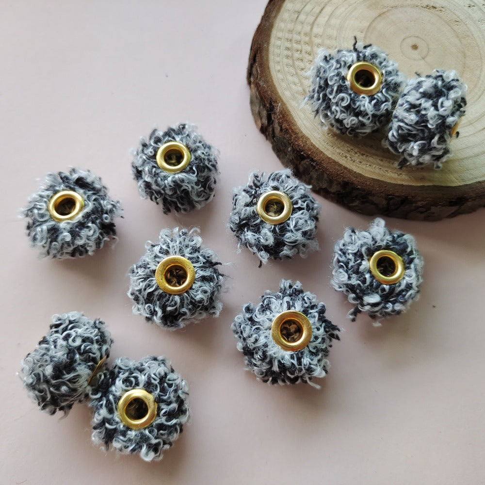 Fabric Fluffy Spacer Beads 15mm Two-Color Teddy 100pcs 3