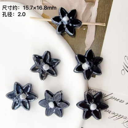 Six Petal Flower Ceramic Beads 16mm Glossy Colorful 10pcs 13