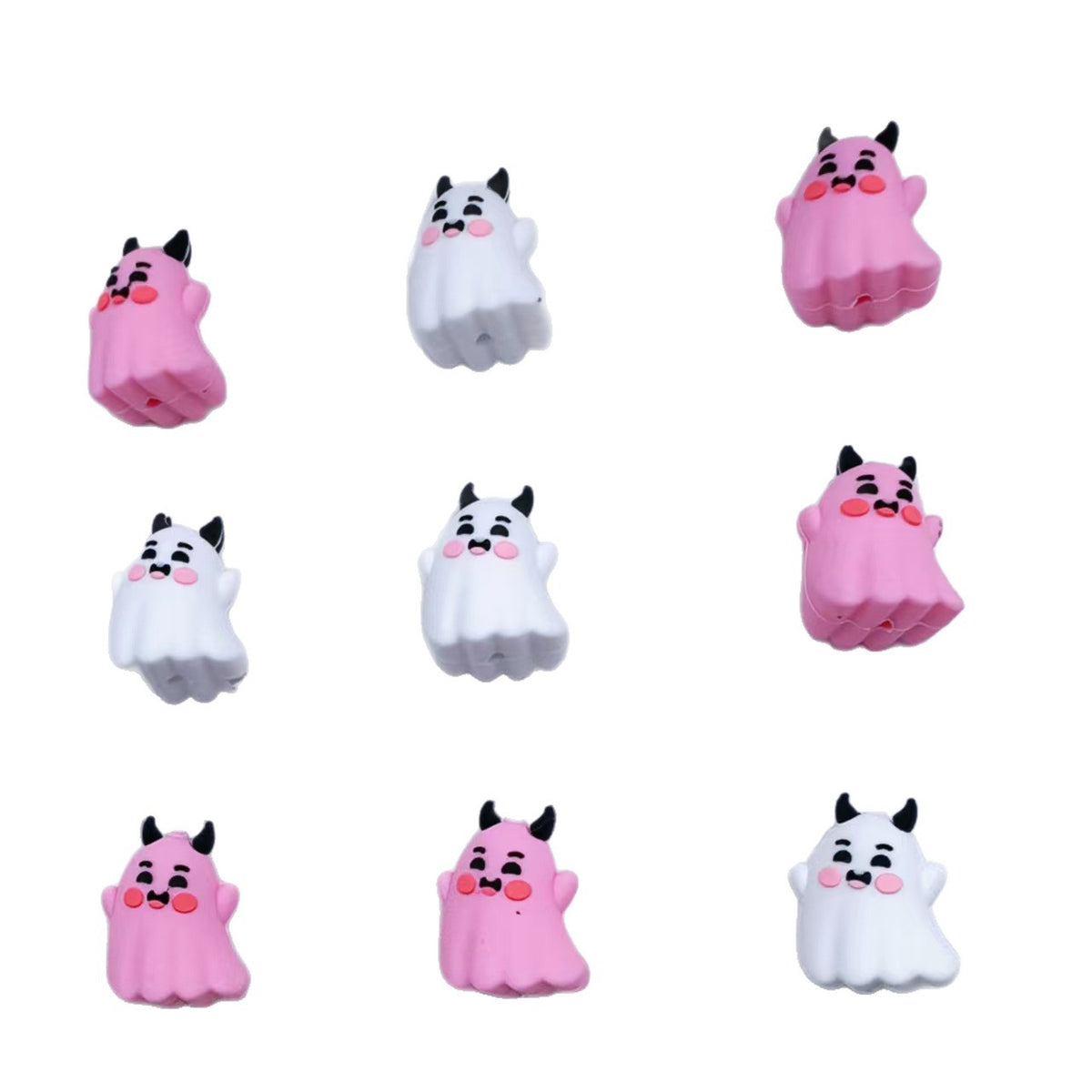 Silicone 3D Focal Beads Ghost Expression Blushing Cheeks Horns 20pcs 5