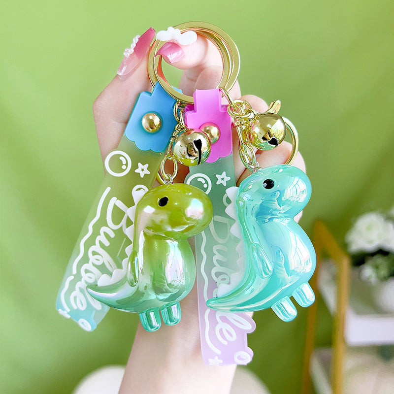 Acrylic Gradient Luminous Dinosaur Keychain with Bell Charm 3