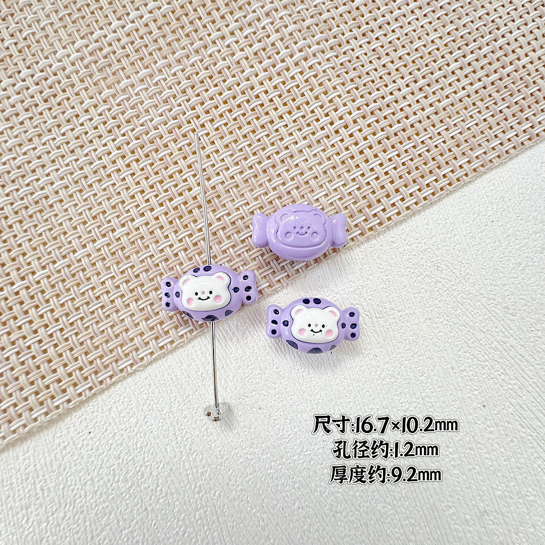 Cat and Bear Candy Painted Metal Beads 13 16mm Glossy 10pcs 16