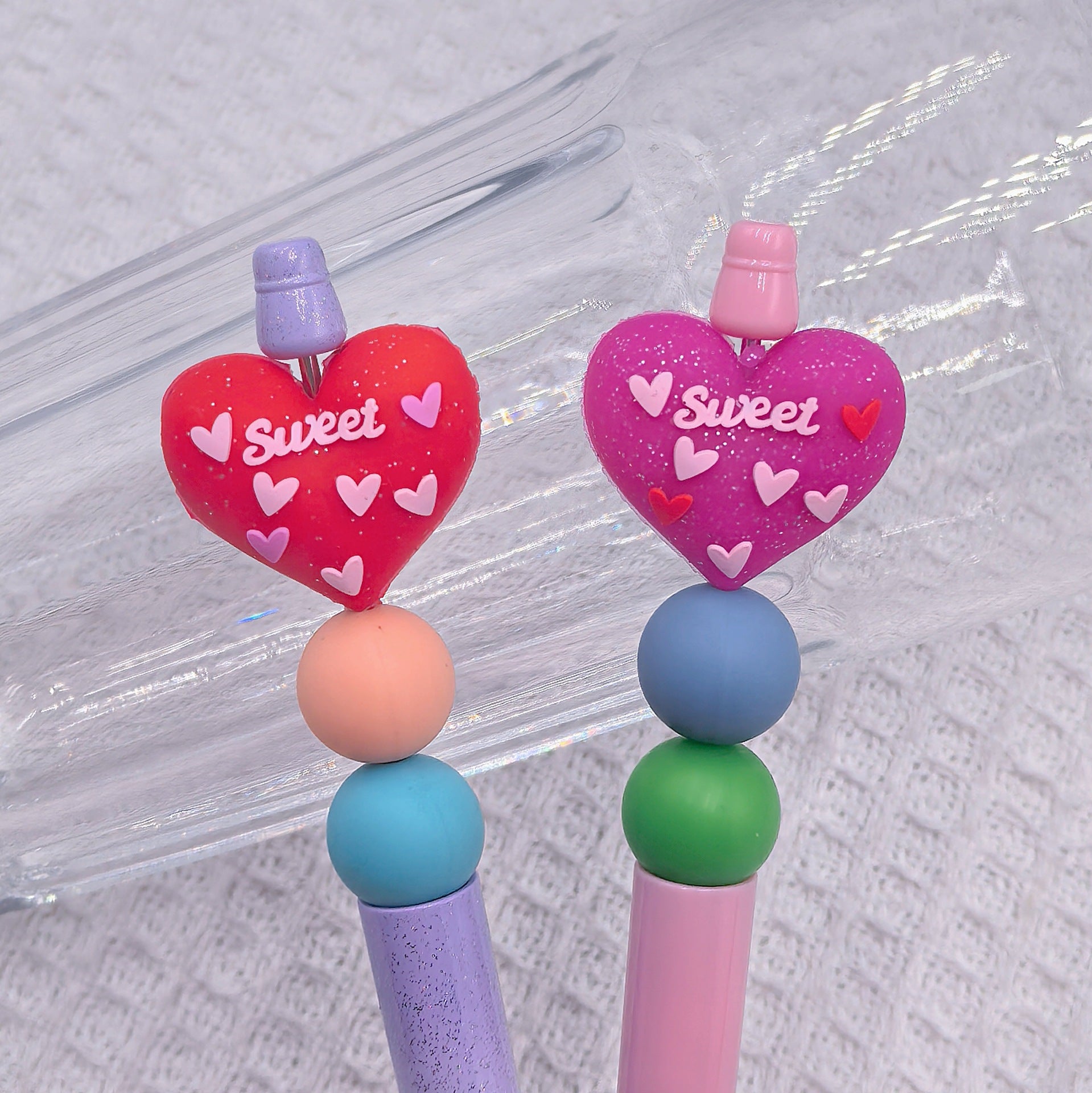 Silicone 3D Focal Beads Valentine Love Heart Raised Sweet Script 20pcs 2