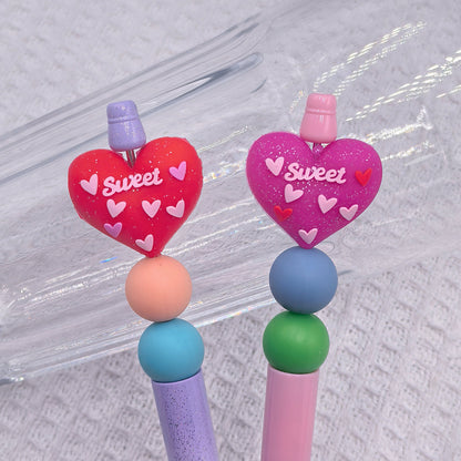 Silicone 3D Focal Beads Valentine Love Heart Raised Sweet Script 20pcs 2