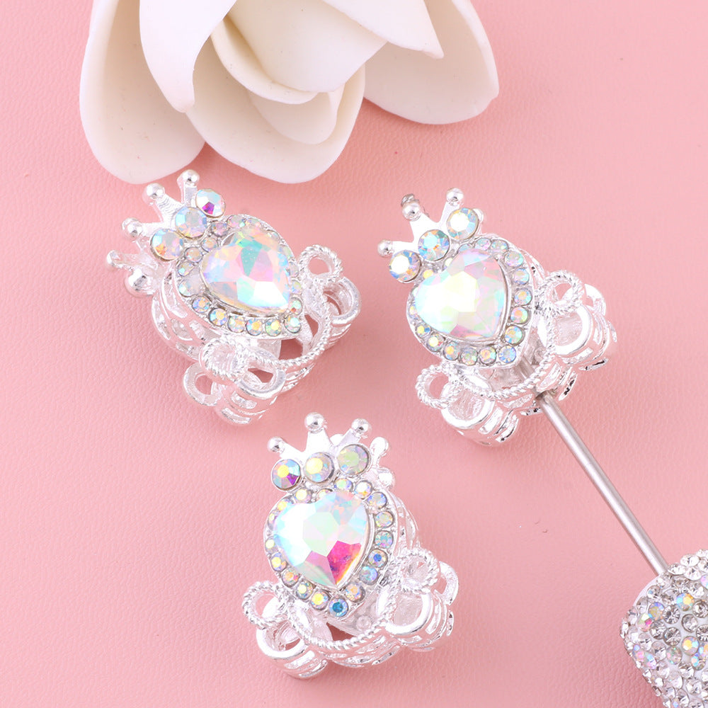 Heart Pumpkin Carriage Rhinestone Beads 28mm Alloy Pave Multi Color 5pcs 14