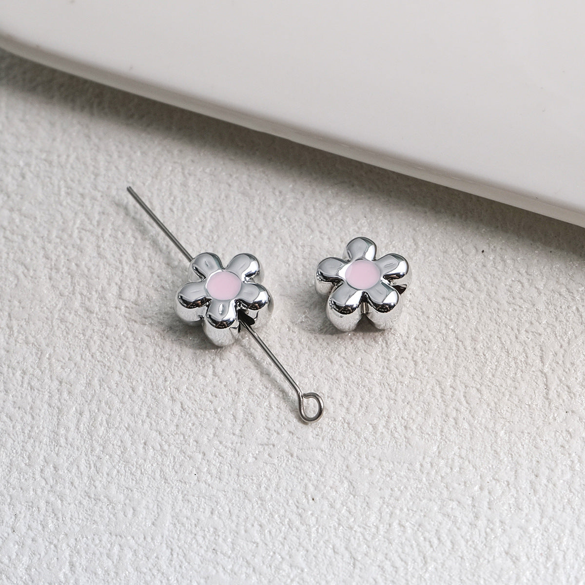 Silver Cherry Blossom Acrylic Beads 12mm Enamel 50pcs 7