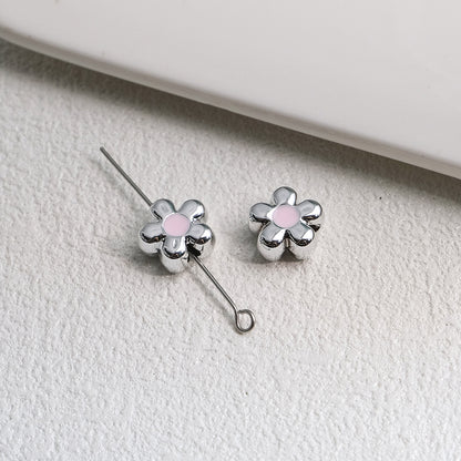 Silver Cherry Blossom Acrylic Beads 12mm Enamel 50pcs 7