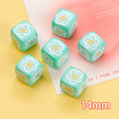 Plaid Sunflower Square Acrylic Beads 14mm Colorful Floral 10pcs 10
