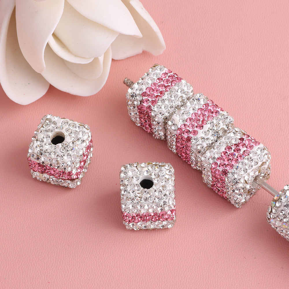 Polymer Clay Cube Rhinestone Beads 24mm Waistline Sparkle 5pcs 7