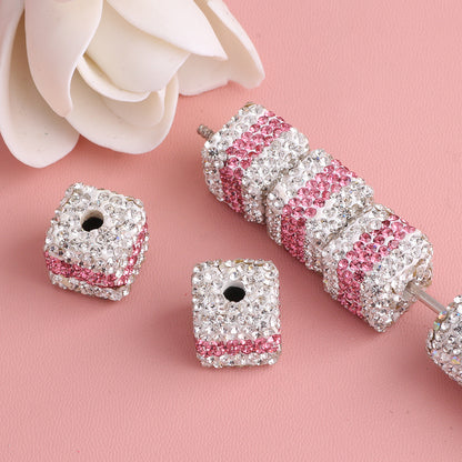 Polymer Clay Cube Rhinestone Beads 24mm Waistline Sparkle 5pcs 7