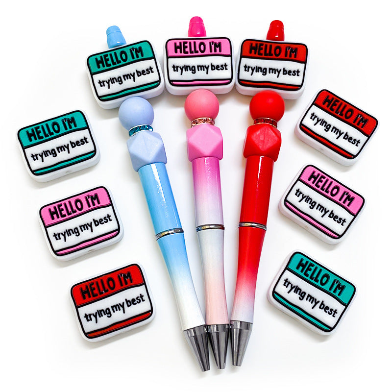Silicone Focal Beads Motivational Hello I Trying My Best Tag 20pcs 3