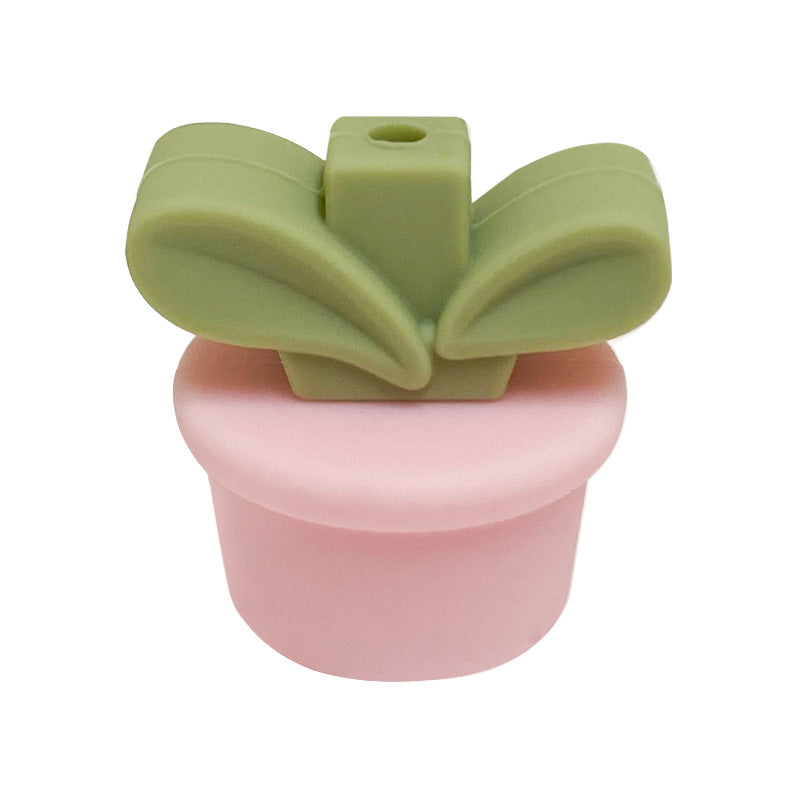 Silicone 3D Focal Beads Flowerpot Grass With Leaf Cluster 20pcs 18