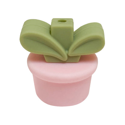 Silicone 3D Focal Beads Flowerpot Grass With Leaf Cluster 20pcs 18