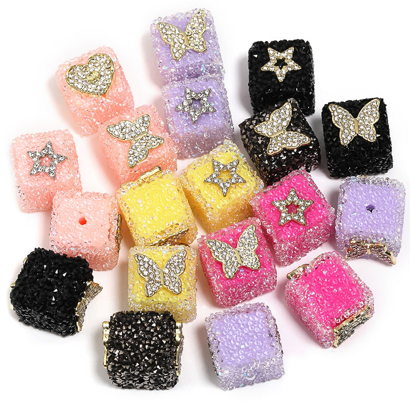Butterfly Pentagram Cube Rhinestone Beads 22mm Vibrant Metal Embellished 5pcs