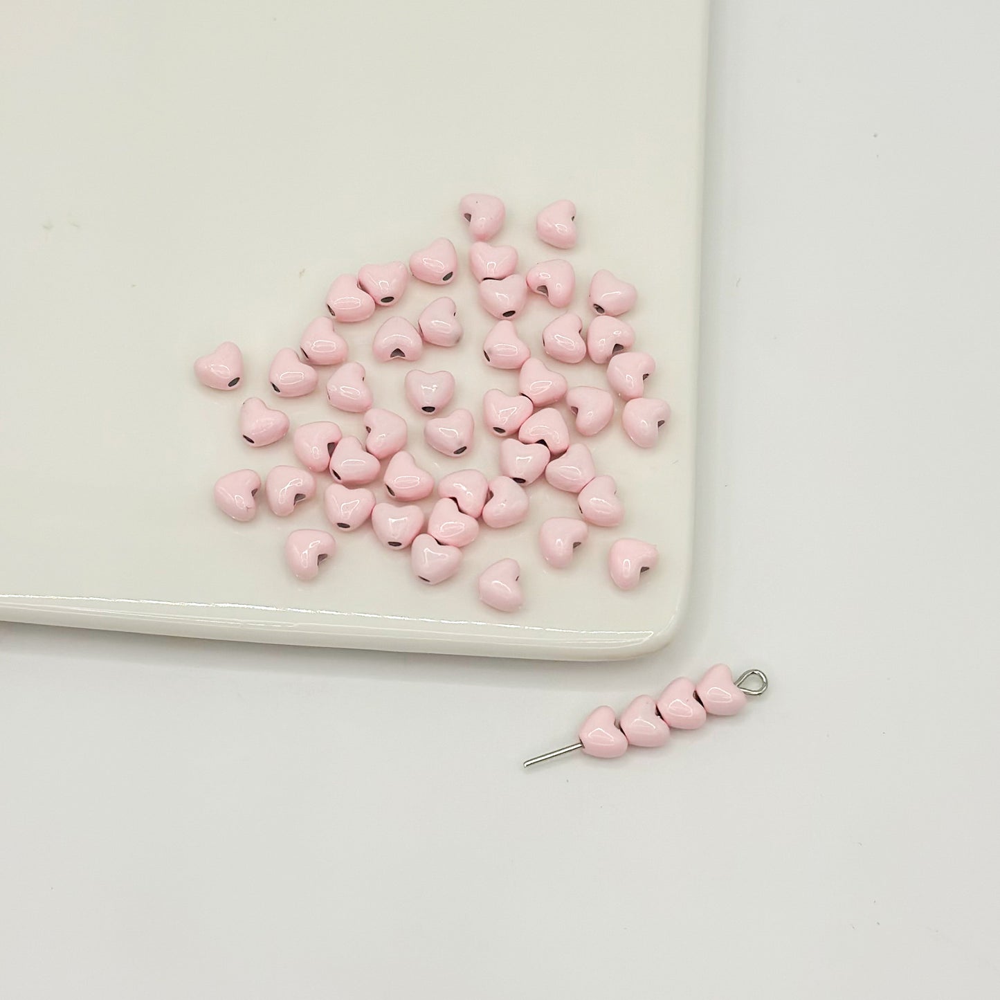 Heart Metal Beads 6mm Puffy Glossy Pastel Colors 50pcs 6