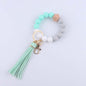 Octagonal Silicone Bead Wristlet Keychain Matte Beech Wood Tassel 13