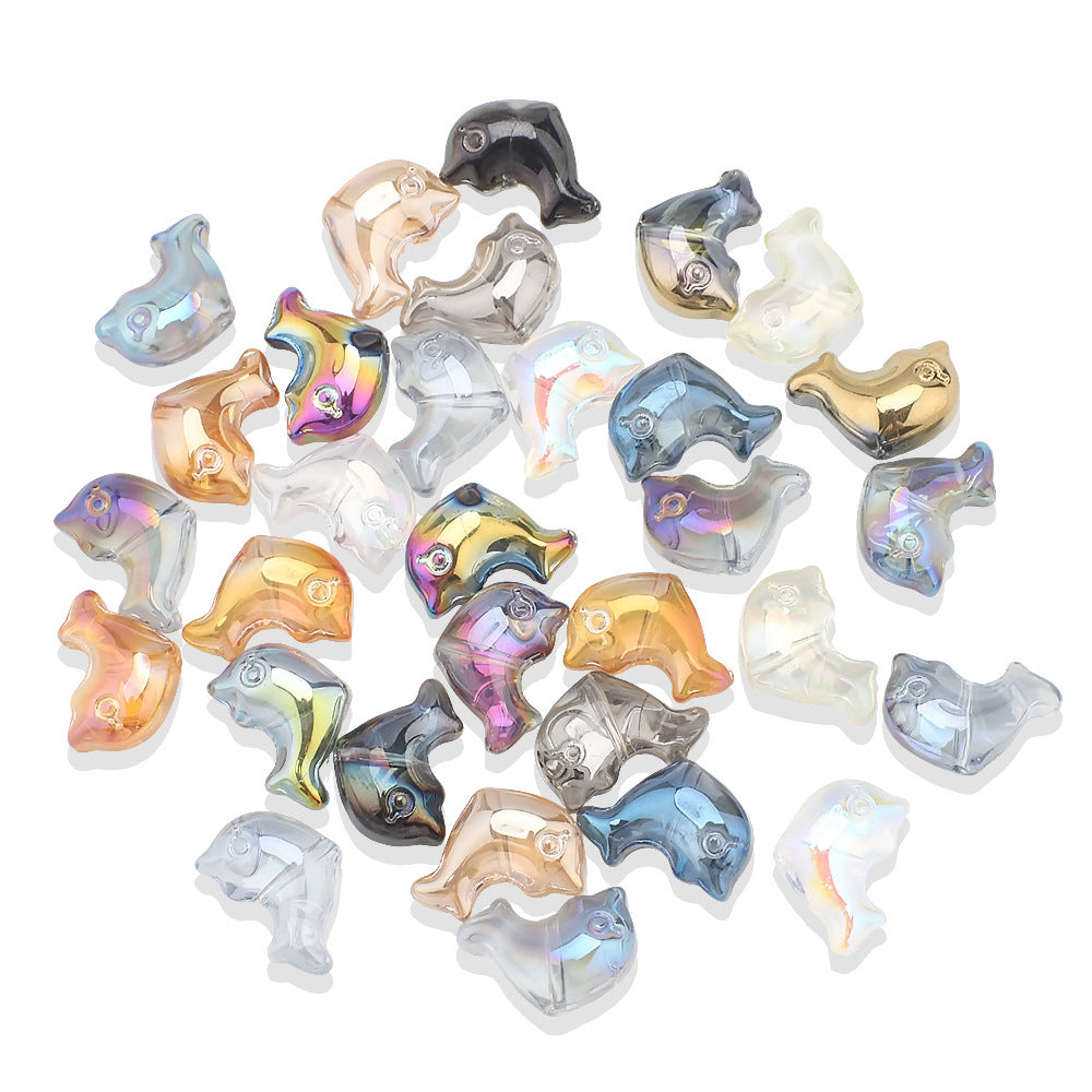 Plating 3D Dolphin Glass Beads 11x16mm Iridescent Colors 30pcs 5
