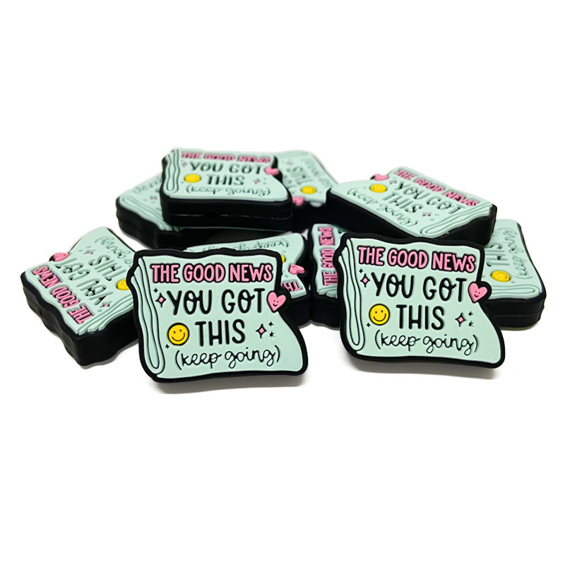 Silicone Focal Beads The Good News Layered Text Mint Green 20pcs 3