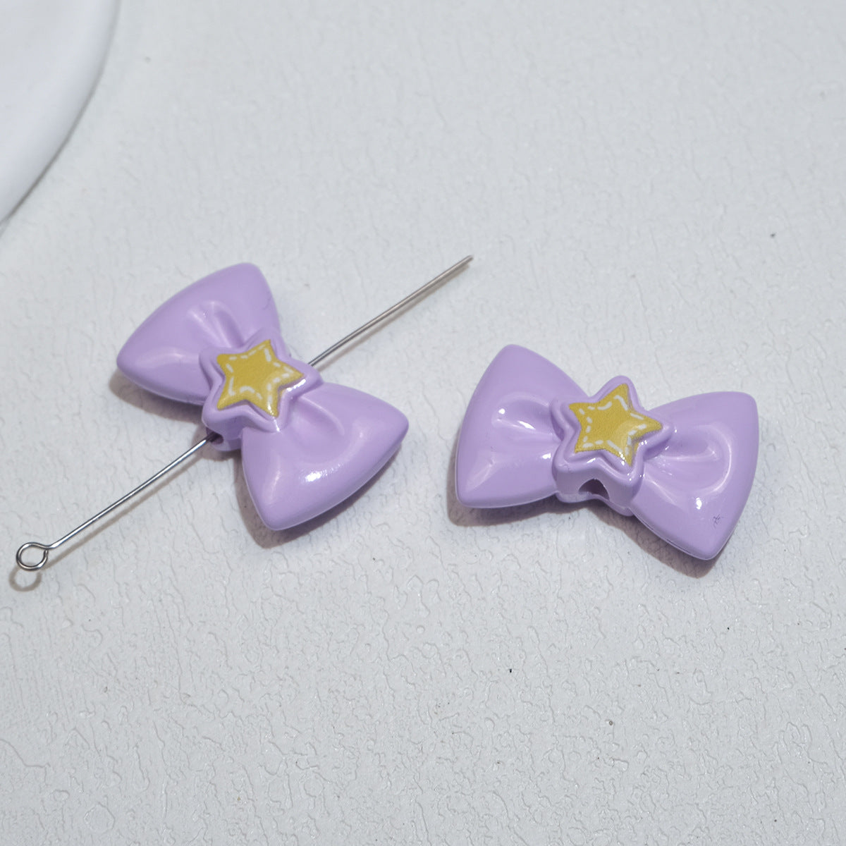 Painted Star Bow Acrylic Beads 28mm Glossy Mixed Colors 30pcs 14