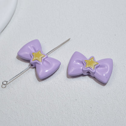 Painted Star Bow Acrylic Beads 28mm Glossy Mixed Colors 30pcs 14