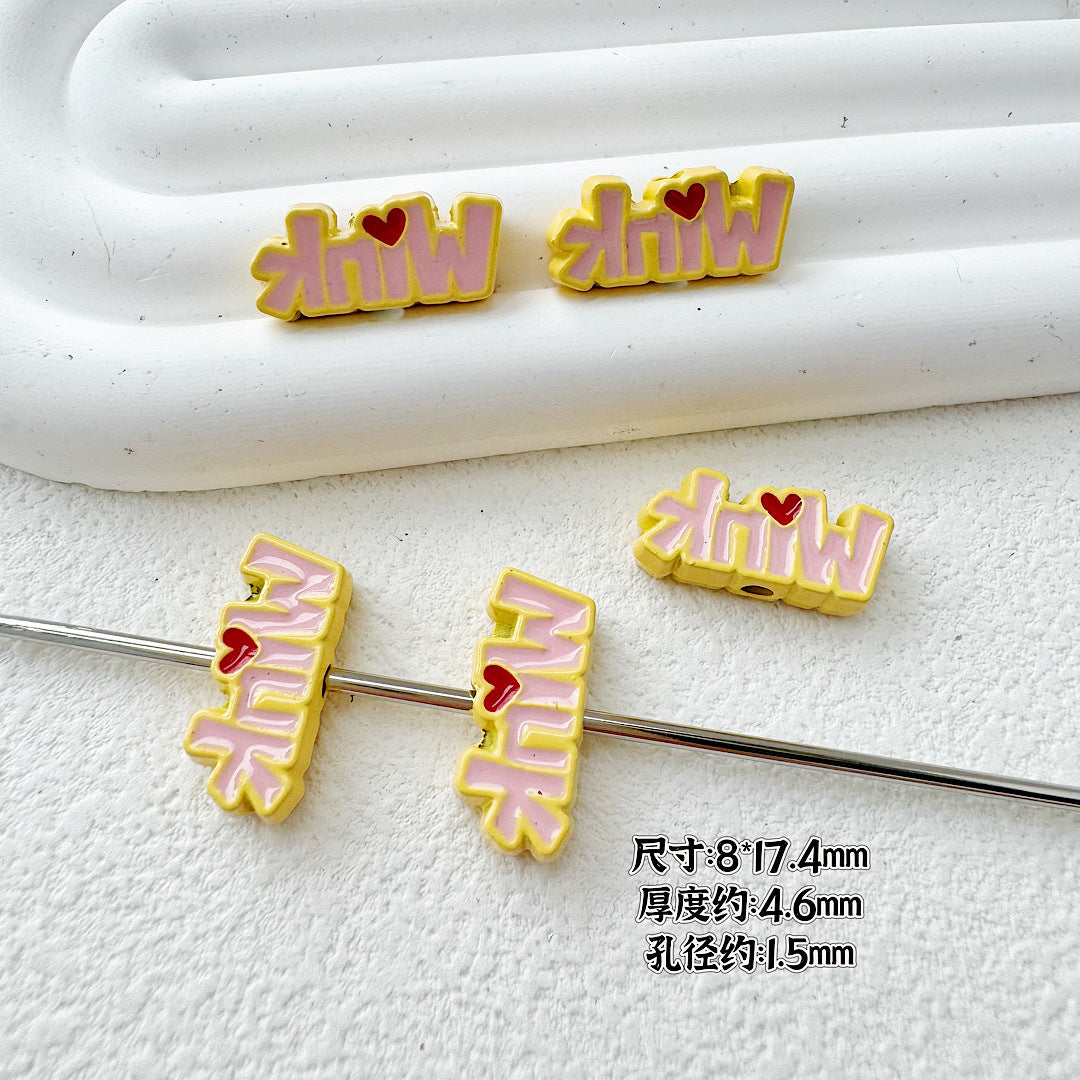 Crown and Wink Metal Beads 13mm Glossy Pastel Painted Alloy 10pcs 14