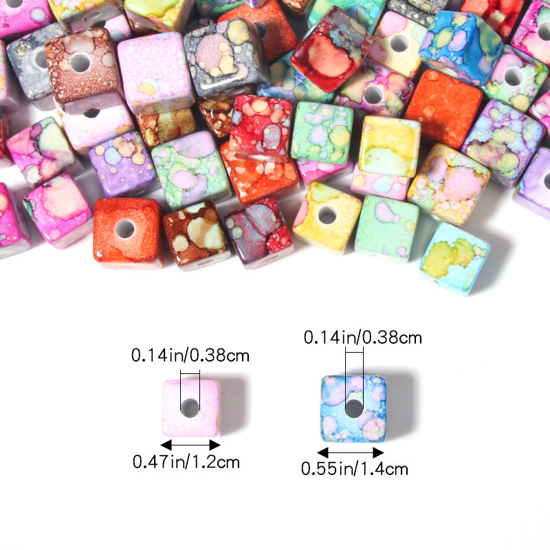 Splash Ink Pattern Acrylic Square Beads 12-14mm Colorful 20pcs 3