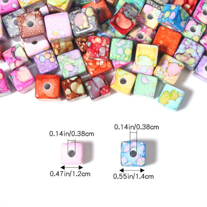 Splash Ink Pattern Acrylic Square Beads 12-14mm Colorful 20pcs 3
