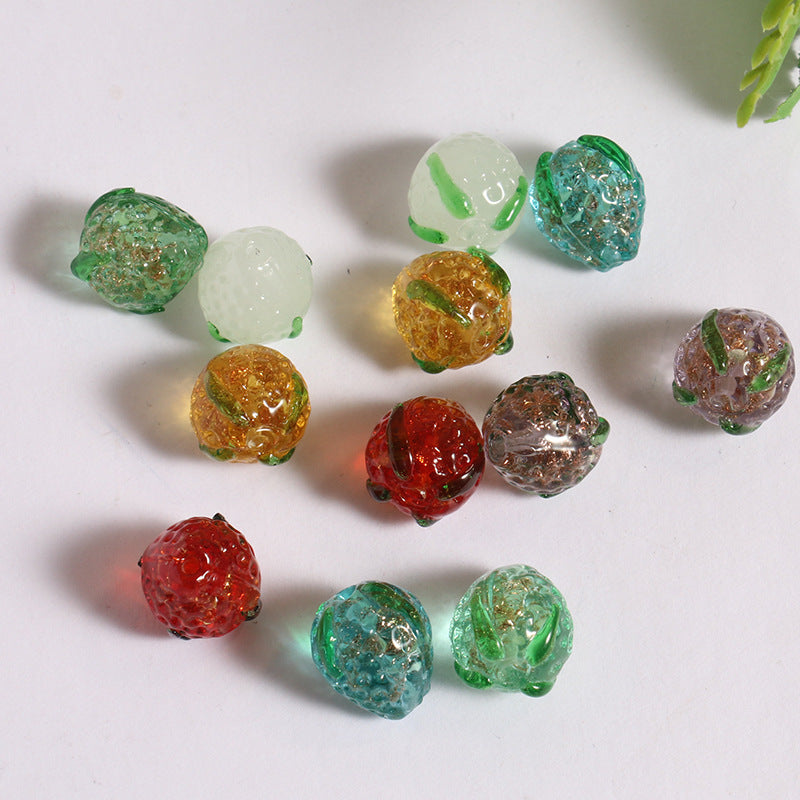 Lampwork Glass Beads Strawberry Shape 12mm Colorful Textured 5pcs