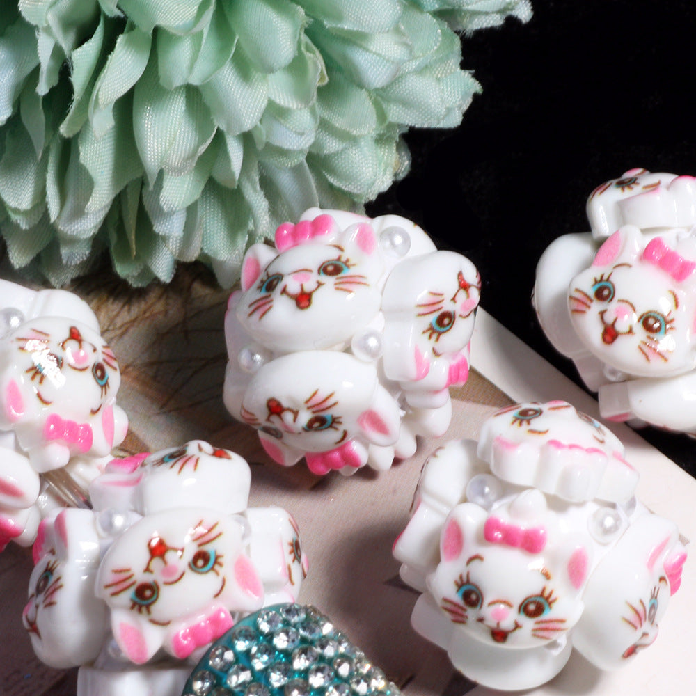 Embellished Bubblegum Beads 20mm Winnie & Friends Pastel Pearl 5pcs 9